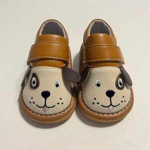 Wee Squeak Dog Face Loafers Kids Size US 4/EU 20 Brown Puppy Squeaky Shoes